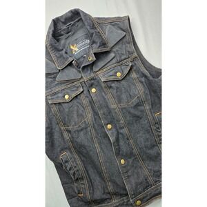 Xelement Mens Denim Motorcycle Vest Black Size Medium Snap Front Pockets
